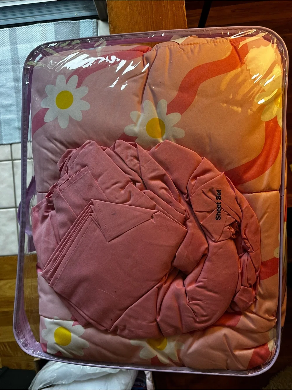 Nanette Lepore Pink Daisy Twin Comforter Set with Yellow Accents